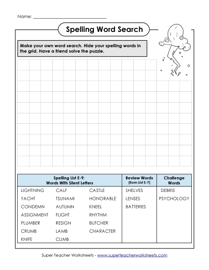 Printable Worksheets - Make Your Own Search Puzzle (E-9)