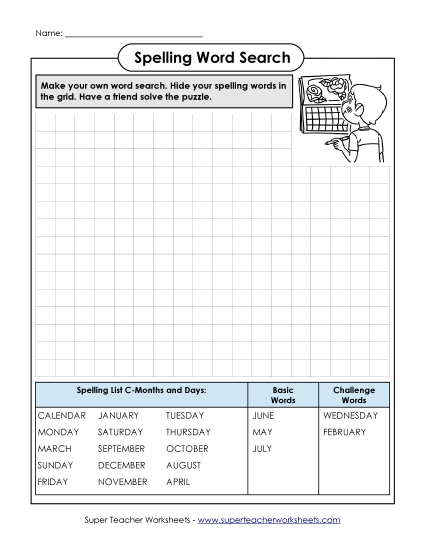 Worksheets and Activities - Make Your Own Word Search (C-Months and Days) Worksheets and Activities - Make Your Own Word Search (C-Months and Days)