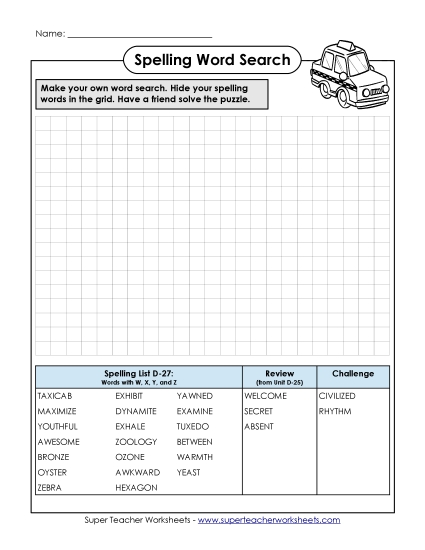 Worksheets - Make Your Own Word Search (D-27) Worksheets - Make Your Own Word Search (D-27)