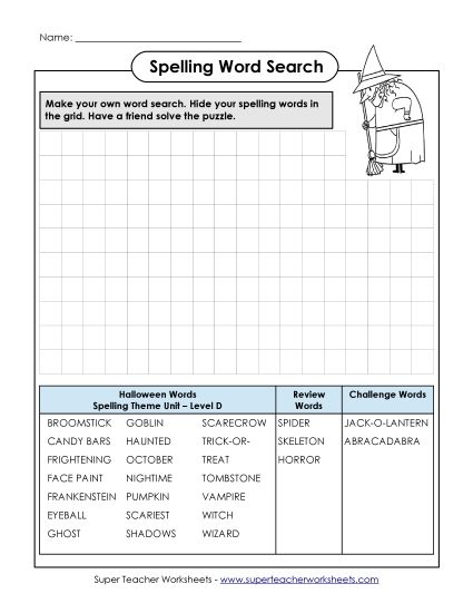 Worksheets - Make Your Own Word Search (D-Halloween) Worksheets - Make Your Own Word Search (D-Halloween)