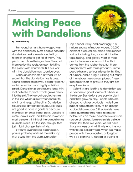 Nonfiction Articles - Making Peace with Dandelions (Article)
