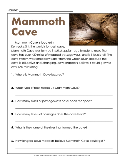 Reading Comprehension - Mammoth Cave