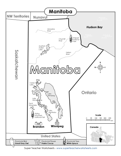 Maps - Manitoba Map (Black & White)