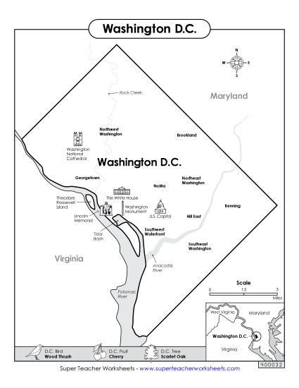 Maps - Map of Washington, D.C. (Black & White) Maps - Map of Washington, D.C. (Black & White)