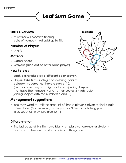 Sum Game - Maple Leaf Sum Game