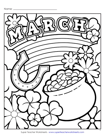 Month Coloring Pages - March (Advanced) (Printable PDF Worksheet)