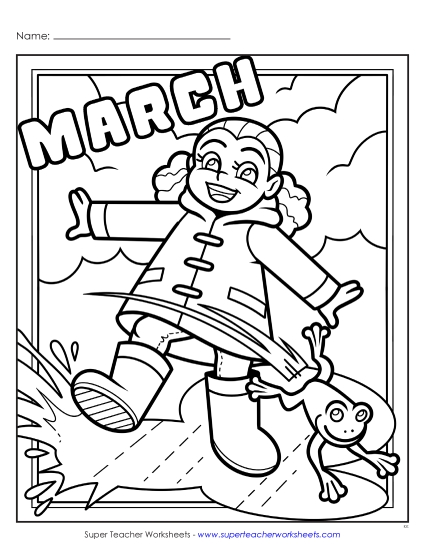 Month Coloring Pages - March (Basic) (Printable PDF Worksheet)