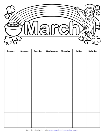 Blank Calendars for Kids - March Calendar Blank Calendars for Kids - March Calendar