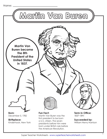 President Fact Sheets - Martin Van Buren Fact Sheet (Printable PDF Worksheet)