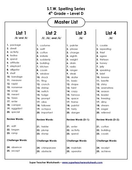 Master List - Master Word Lists (4th Grade) Master List - Master Word Lists (4th Grade)