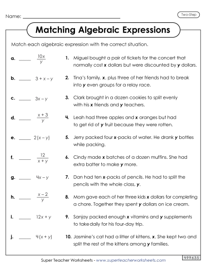 Level: Advanced (2-Step w/ Parenthesis) - Matching Algebraic Expressions (Two Steps)