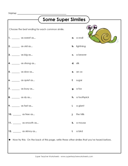 Similes - Matching Common Similes Similes - Matching Common Similes
