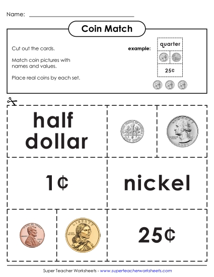 All Coins (Incl. Half Dollars & Dollars) - Matching Puzzle Game: Cut & Glue (Advanced)