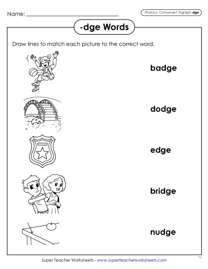 Worksheets - Matching Worksheet (-dge Words) Worksheets - Matching Worksheet (-dge Words)
