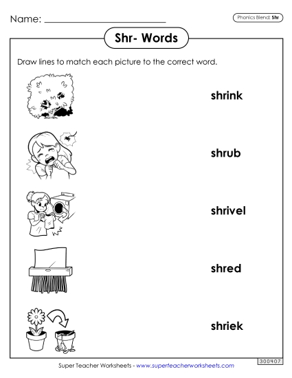Worksheets - Matching Worksheet (Shr- Words)