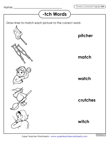 Worksheets - Matching Worksheet (-tch Words) Worksheets - Matching Worksheet (-tch Words)