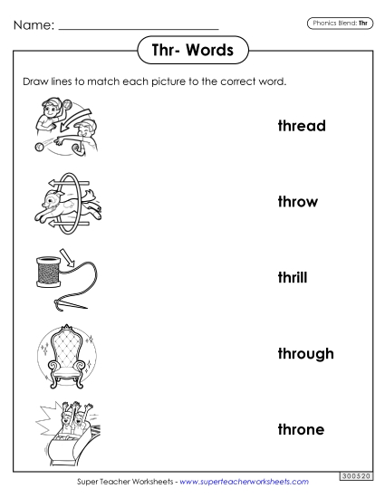Worksheets - Matching Worksheet (Thr- Words)