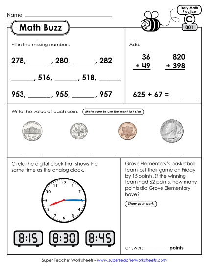 Math Buzz: Week 1 Worksheets 1 through 5 Math Buzz: Week 1 Worksheets 1 through 5