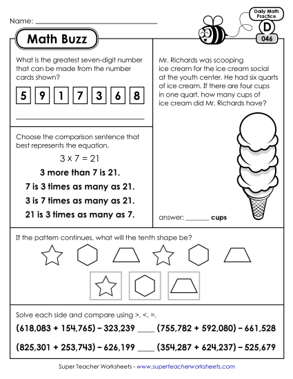 Math Buzz: Week 10 Worksheets 46 through 50 Math Buzz: Week 10 Worksheets 46 through 50