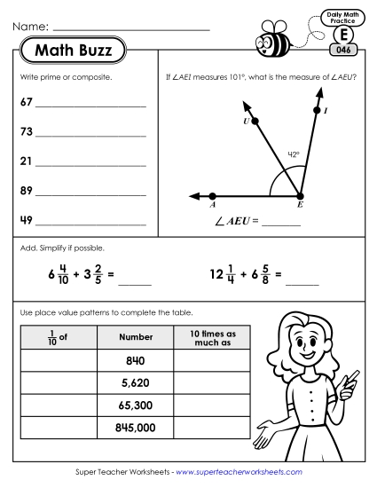 Math Buzz: Week 10 Worksheets 46 through 50 Math Buzz: Week 10 Worksheets 46 through 50