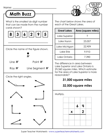 Math Buzz: Week 11 Worksheets 51 through 55 Math Buzz: Week 11 Worksheets 51 through 55