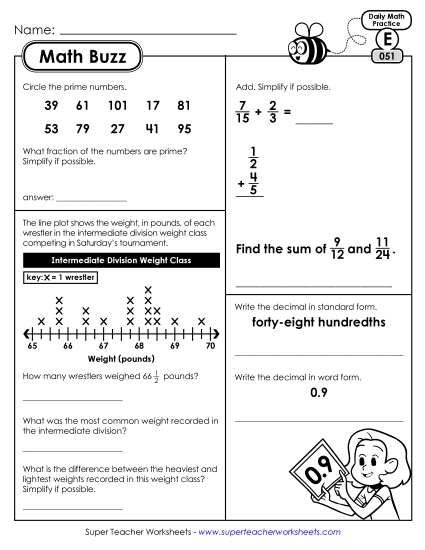 Math Buzz: Week 11 Worksheets 51 through 55