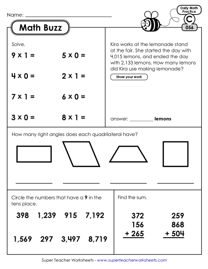 Math Buzz: Week 12 Worksheets 56 through 60 Math Buzz: Week 12 Worksheets 56 through 60