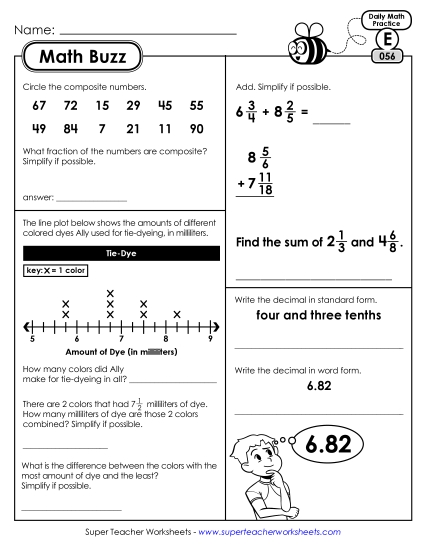 Math Buzz: Week 12 Worksheets 56 through 60 Math Buzz: Week 12 Worksheets 56 through 60