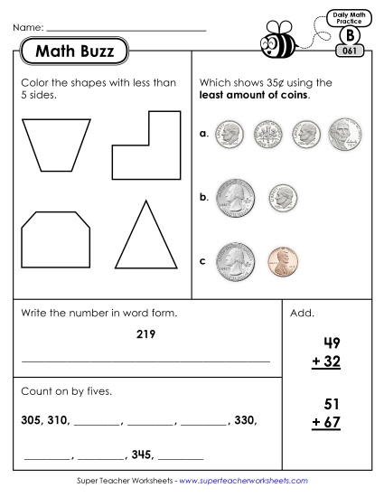 Math Buzz: Week 13 Worksheets 61 through 65 Math Buzz: Week 13 Worksheets 61 through 65