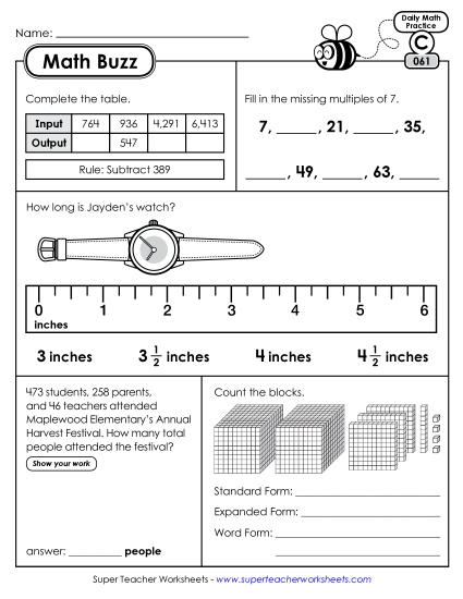 Math Buzz: Week 13 Worksheets 61 through 65 Math Buzz: Week 13 Worksheets 61 through 65