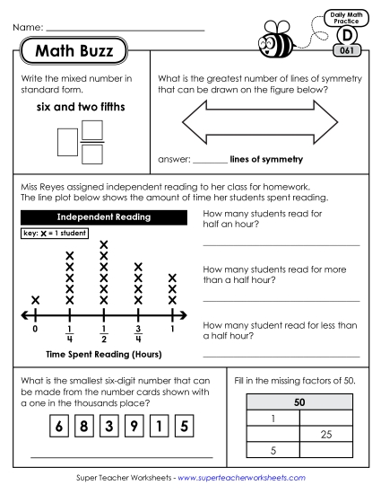Math Buzz: Week 13 Worksheets 61 through 65 Math Buzz: Week 13 Worksheets 61 through 65
