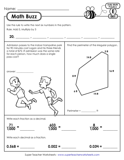 Math Buzz: Week 13 Worksheets 61 through 65
