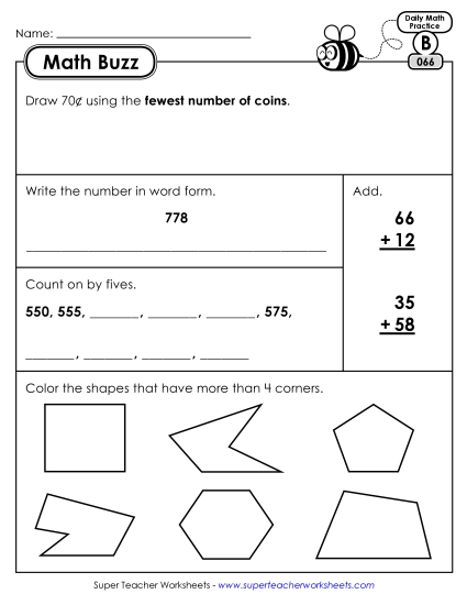 Math Buzz: Week 14 Worksheets 66 through 70 Math Buzz: Week 14 Worksheets 66 through 70