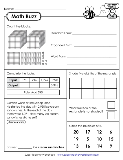 Math Buzz: Week 14 Worksheets 66 through 70 Math Buzz: Week 14 Worksheets 66 through 70