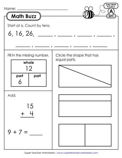 Math Buzz: Week 15 Worksheets 71 through 75 Math Buzz: Week 15 Worksheets 71 through 75