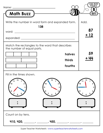 Math Buzz: Week 15 Worksheets 71 through 75 Math Buzz: Week 15 Worksheets 71 through 75