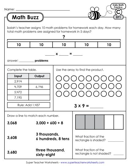 Math Buzz: Week 15 Worksheets 71 through 75 Math Buzz: Week 15 Worksheets 71 through 75