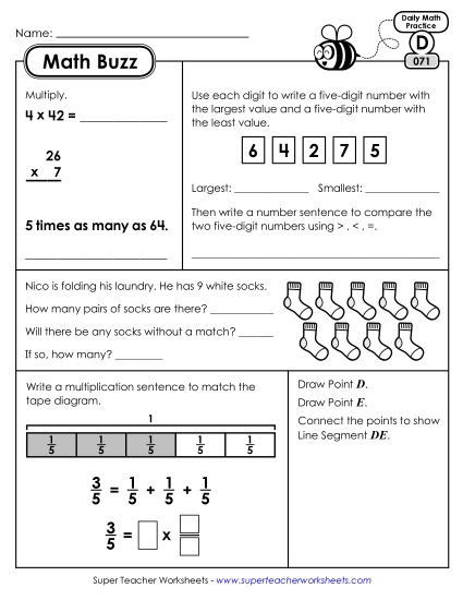 Math Buzz: Week 15 Worksheets 71 through 75 Math Buzz: Week 15 Worksheets 71 through 75