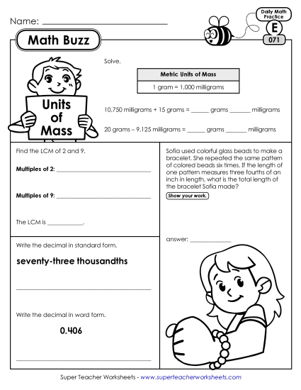 Math Buzz: Week 15 Worksheets 71 through 75