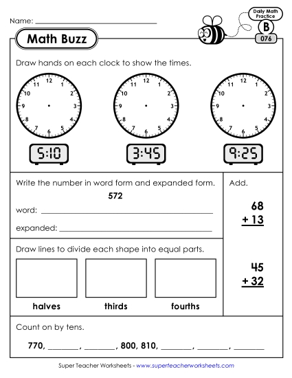 Math Buzz: Week 16 Worksheets 76 through 80 Math Buzz: Week 16 Worksheets 76 through 80