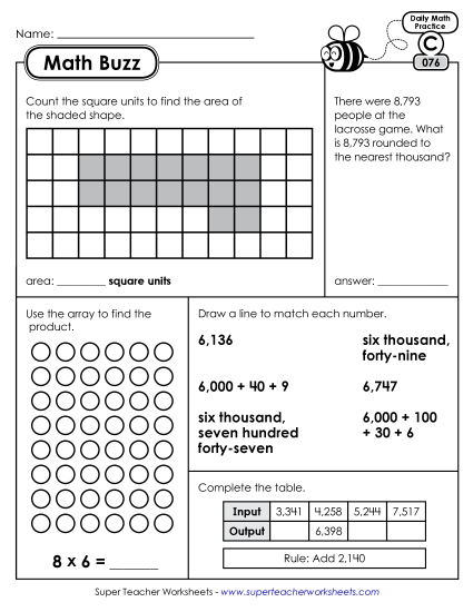 Math Buzz: Week 16 Worksheets 76 through 80 Math Buzz: Week 16 Worksheets 76 through 80