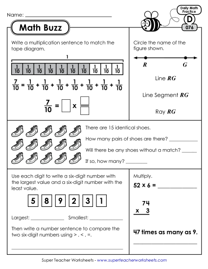 Math Buzz: Week 16 Worksheets 76 through 80 Math Buzz: Week 16 Worksheets 76 through 80