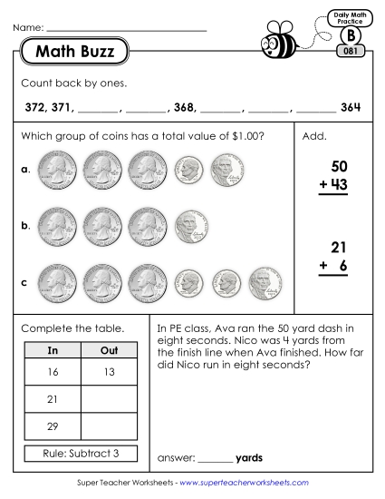 Math Buzz: Week 17 Worksheets 81 through 85 Math Buzz: Week 17 Worksheets 81 through 85