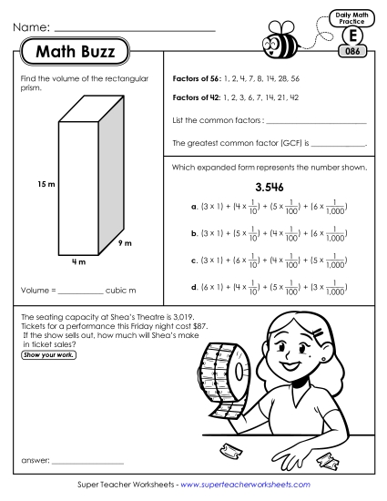 Math Buzz: Week 18 Worksheets 86 through 90