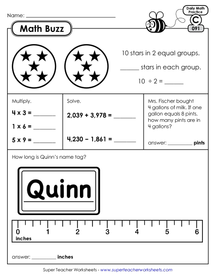 Math Buzz: Week 19 Worksheets 91 through 95 Math Buzz: Week 19 Worksheets 91 through 95