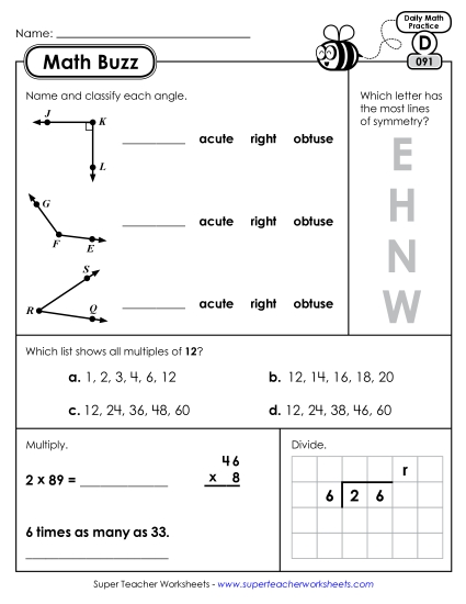 Math Buzz: Week 19 Worksheets 91 through 95 Math Buzz: Week 19 Worksheets 91 through 95