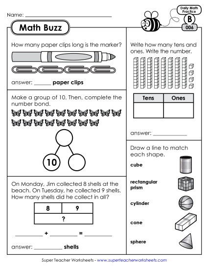 Math Buzz: Week 2 Worksheets 6 through 10 Math Buzz: Week 2 Worksheets 6 through 10