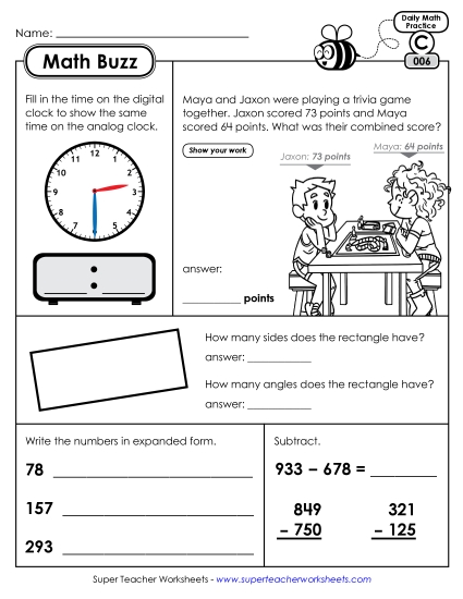 Math Buzz: Week 2 Worksheets 6 through 10 Math Buzz: Week 2 Worksheets 6 through 10