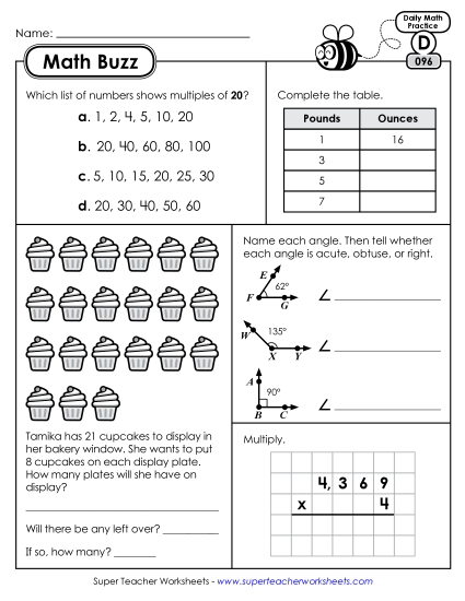 Math Buzz: Week 20 Worksheets 96 through 100 Math Buzz: Week 20 Worksheets 96 through 100