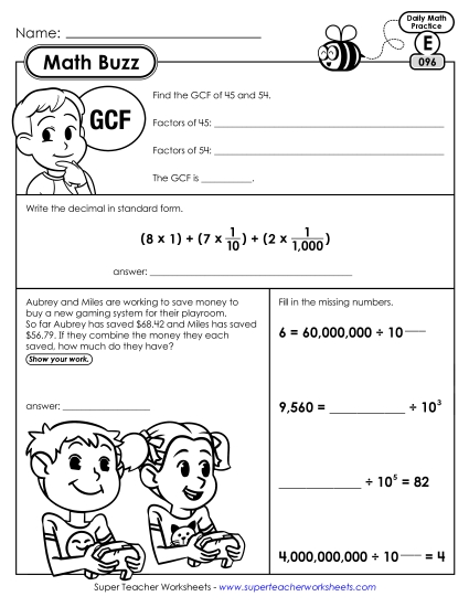 Math Buzz: Week 20 Worksheets 96 through 100